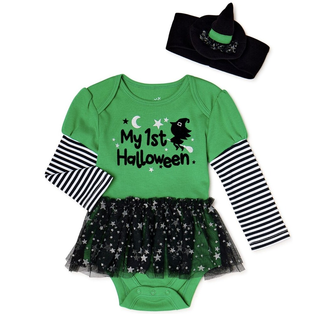 Baby Girls First Halloween Witch Costume Tutu & Headband Outfit 2Pc Set Size 24M